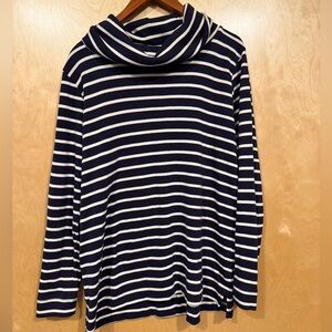 L.L. Bean Cotton Navy and White Striped Turtleneck Sweater